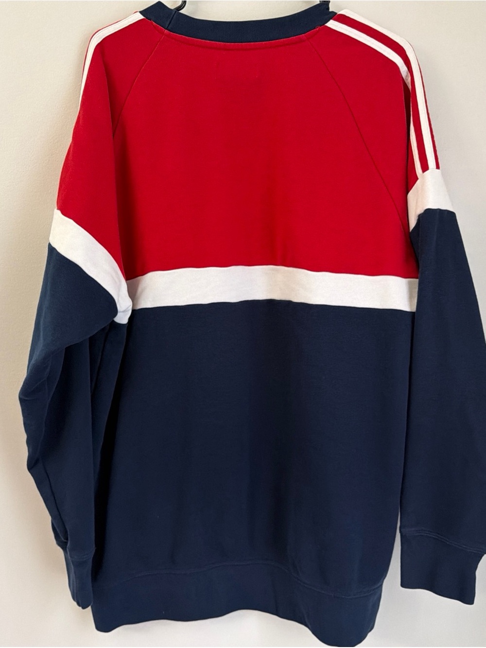 Adidas Originals Trefoil Crewneck Sweatshirt XL Red Navy White Colorblock - Picture 3 of 8